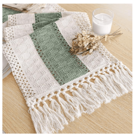 Sage Green Table Runner with Tassels