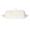 Lace-Embossed Ceramic Butter Dish in Linen