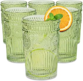 Vintage Green Ribbed Glassware — Set of 6