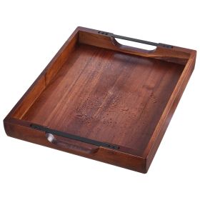 Acacia Wood Serving Tray with Iron Handles