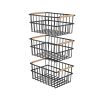 Black Wire Produce Baskets with Bamboo Handles — Set of 3