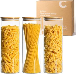 Tall Glass Pantry Canisters with Wood Lids — Set of 3