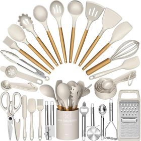 34-Piece Silicone Kitchen Utensil Set with Wood Handles