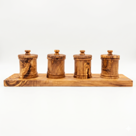 Premium Olive Wood Canister Set with Carved Base (size: 4-canister set plus base)