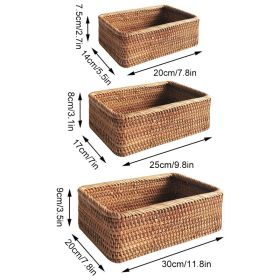 Hand-Woven Rattan Bread Basket - Set of 3 (Color: 3pcs mixed set, Ships From: China)