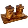 Premium Olive Wood Canister Set with Carved Base