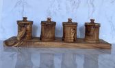 Premium Olive Wood Canister Set with Carved Base
